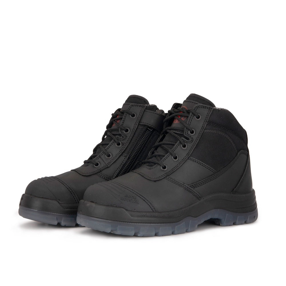 Crisson Black Zip-Side Steel Toe Leather Work Boots
