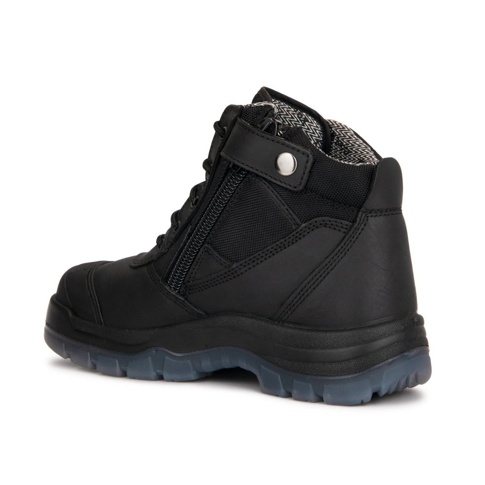 Crisson Black Zip-Side Steel Toe Leather Work Boots